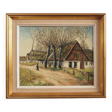 Painting „The Farm under the Willows”, Scandinavian design, 1960s