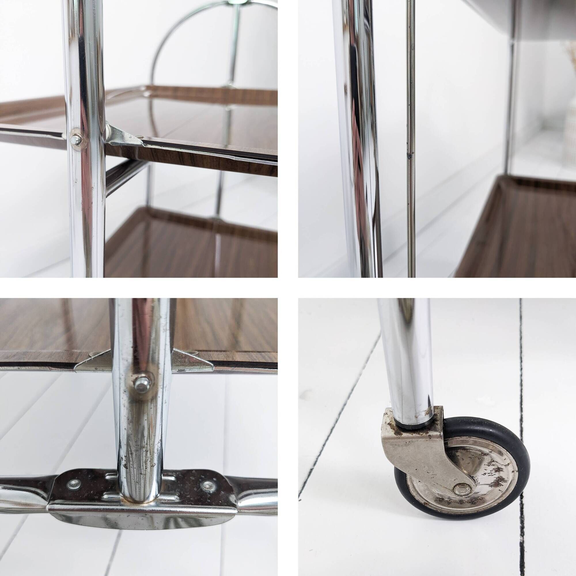 Chariot de service Dinette pliable Gerlinol Chariot à thé Plateaux Gain de place Chrome Mid Century