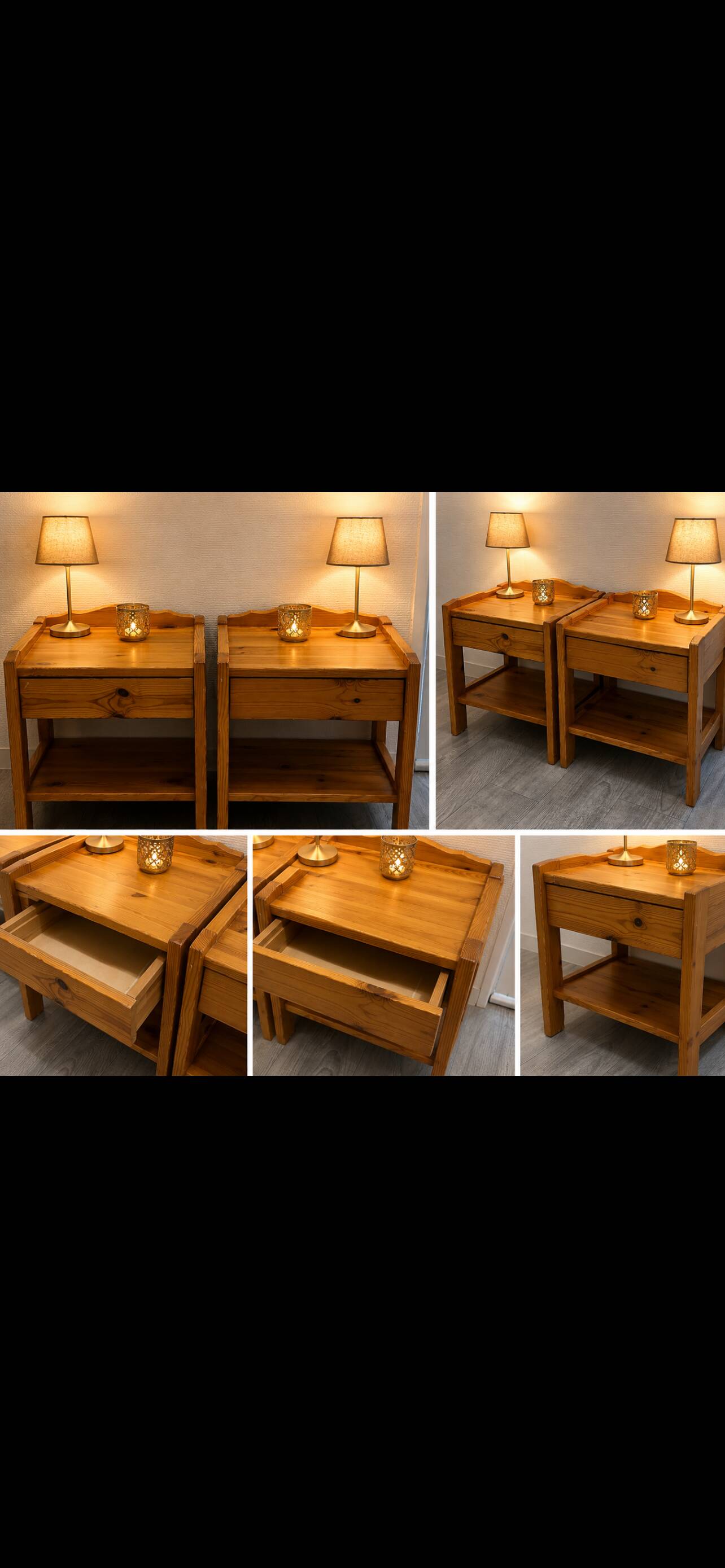2 tables de chevet vintage en bois