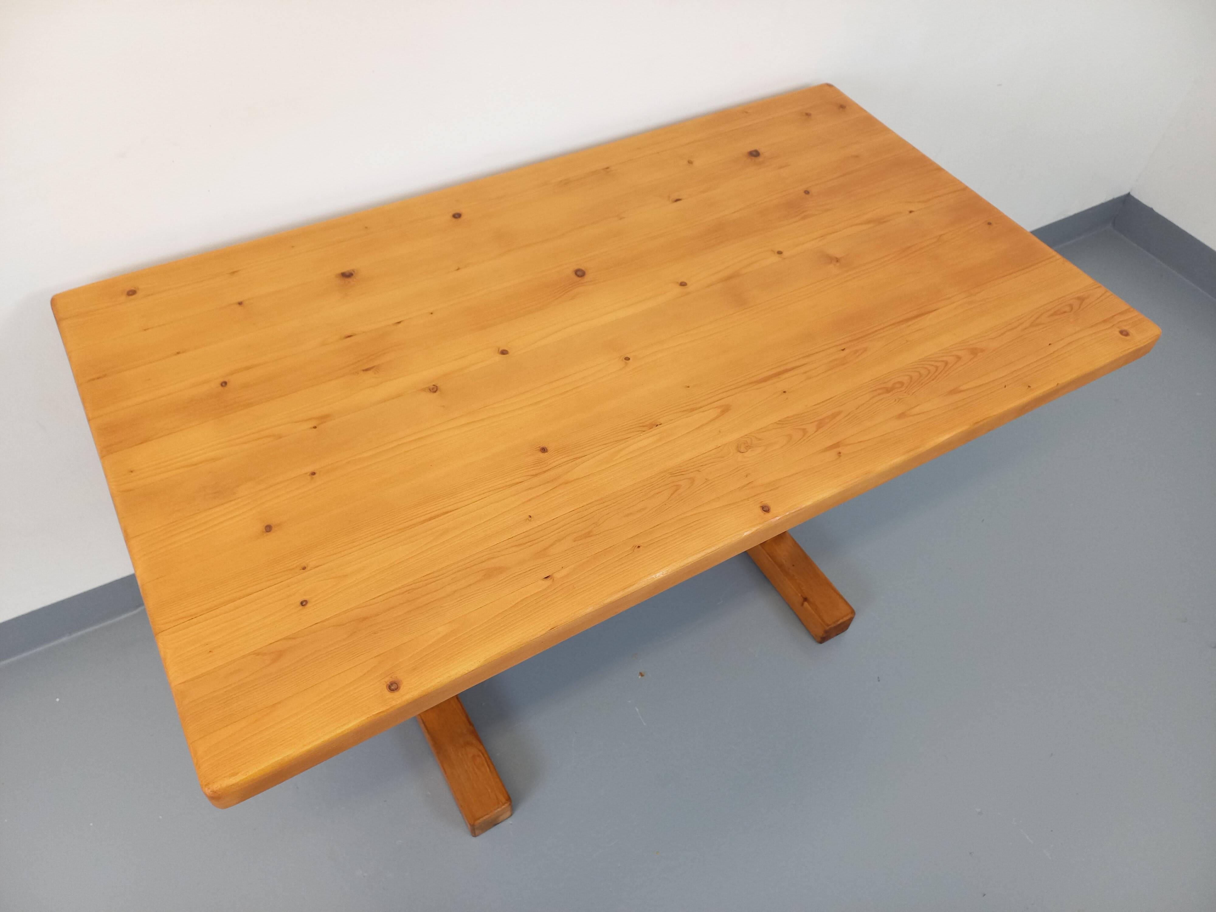 Charlotte Perriand Les Arcs vintage rectangular pine dining table from the 60s 70s