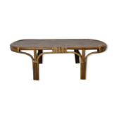 Table basse en rotin vintage 1970