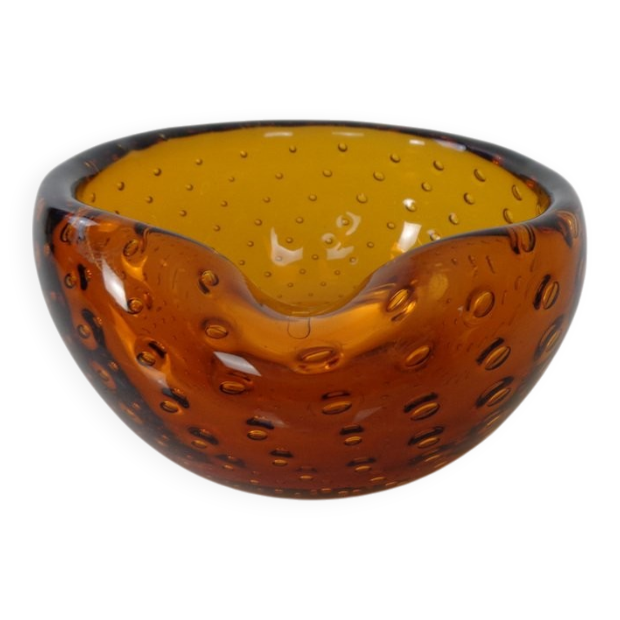 Amber Sommerso Murano Glass Ashtray, Italy, 1960s