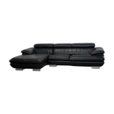 Italian corner sofa in leather — genuine black leather, low contemporary design.