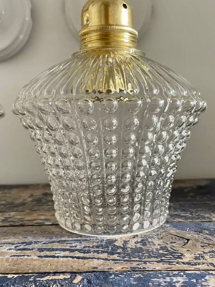 Pair of vintage electrified glass wall lamps