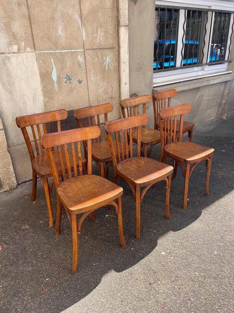 7 chaises bistrot vintage style Thonet Baumann