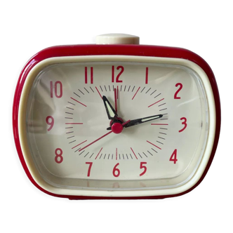 Vintage red and white alarm clock 90s