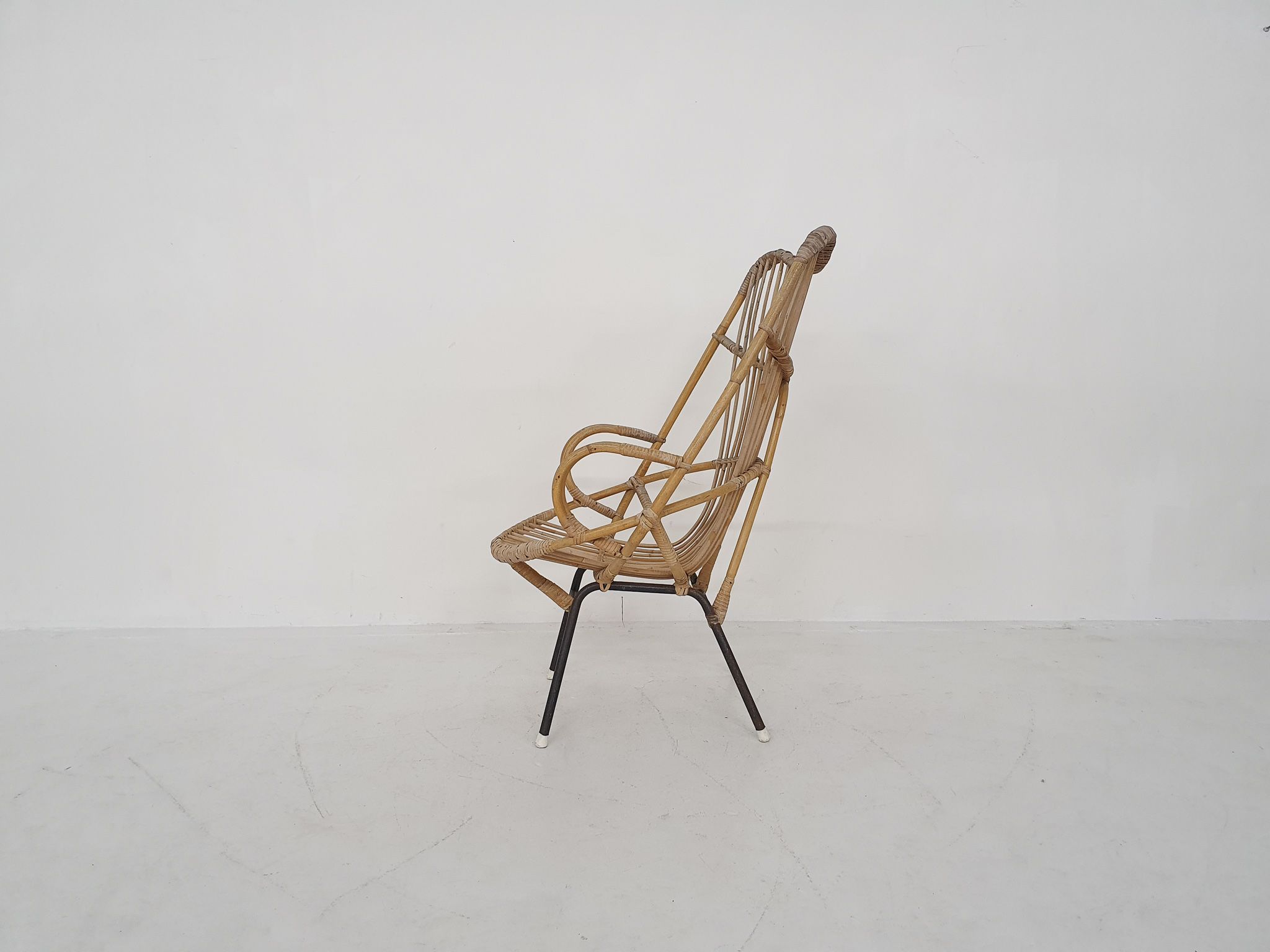 Rohe Noordwolde rattan and metal lounge chair, The Netherlands 1950's