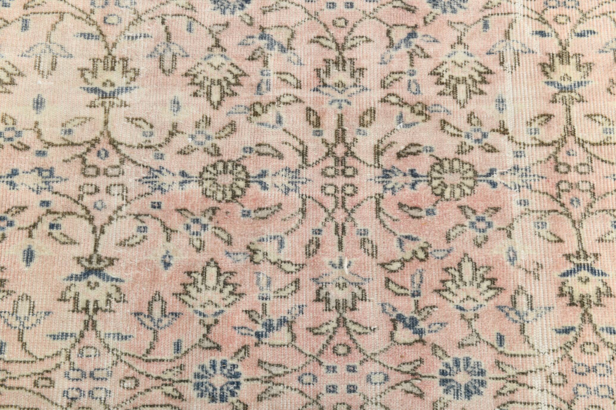 Light Pink & Blue Floral Turkish Vintage Rug, 155x248Cm