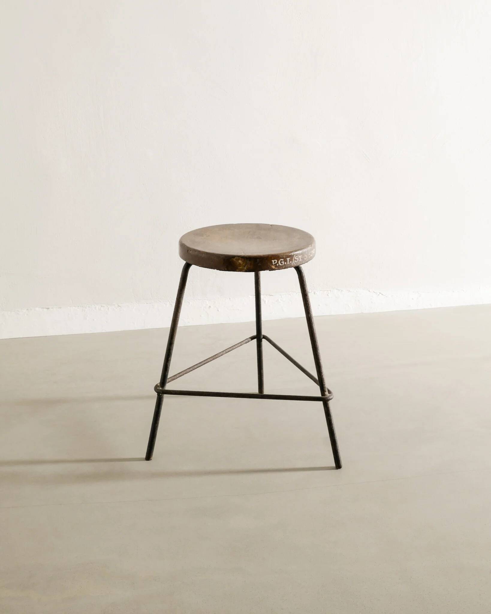 French Mid Century Wooden & Iron Stool by Pierre Jeanneret, 1950s
