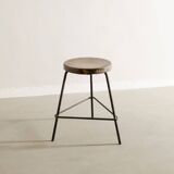 French Mid Century Wooden & Iron Stool by Pierre Jeanneret, 1950s