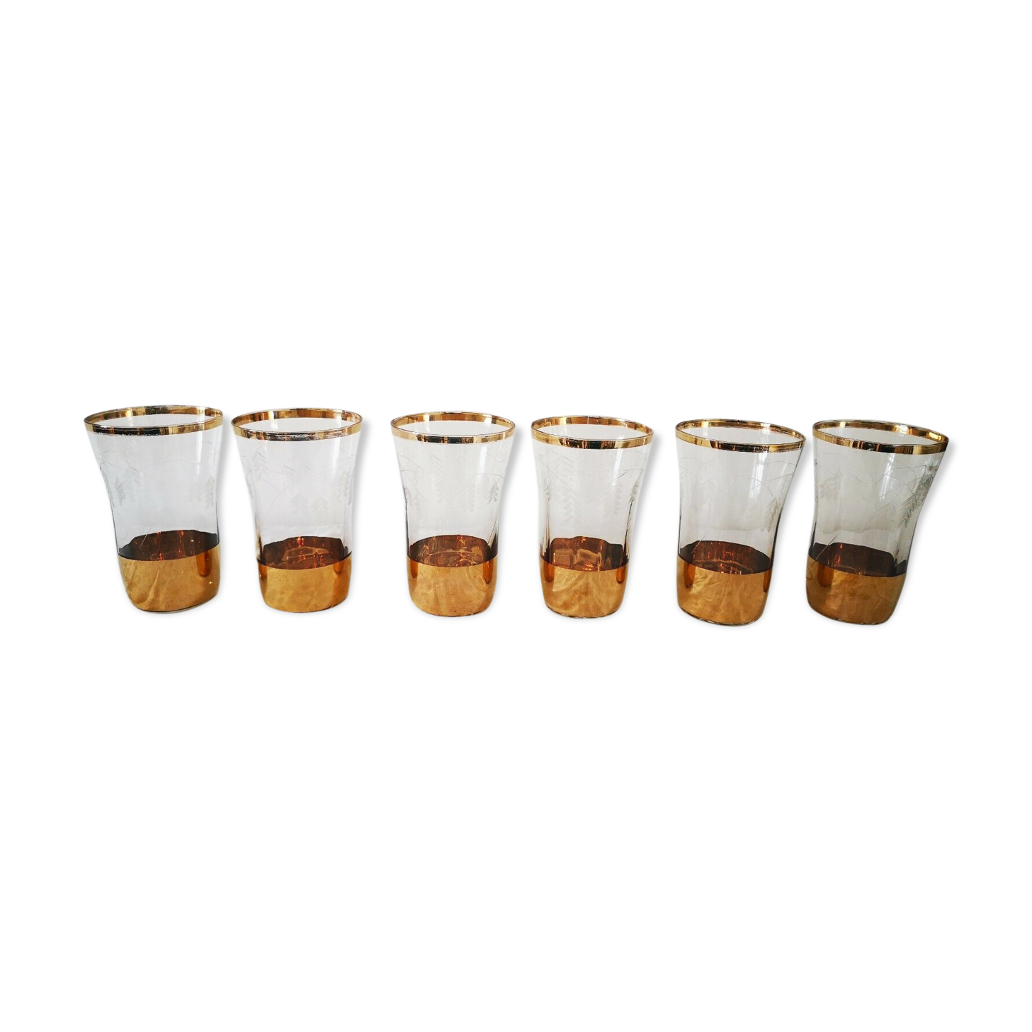 Set de 6 verres ancien gobelet gravé et doré