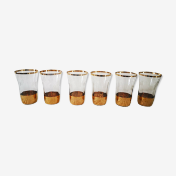 Set of 6 glasses old engraved and gilded cup