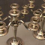Pair of large candlesticks with 4 silver metal lights in Louis XVI style