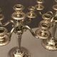 Pair of large candlesticks with 4 silver metal lights in Louis XVI style