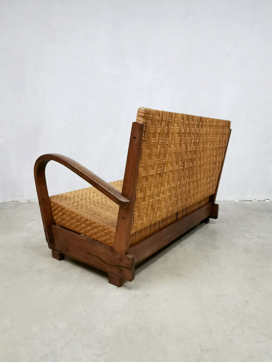 Art deco rattan woven British colonial sofa