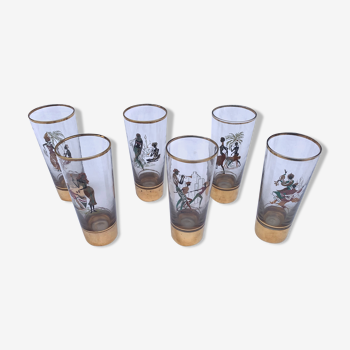 Set de 6 verres peints à la main personnages musiciens danseurs du monde