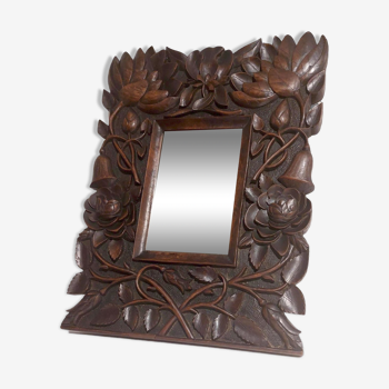 Arts & Crafts mirror in solid rosewood Decor Vegetal, 1900s