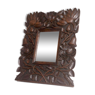Arts & Crafts mirror in solid rosewood Decor Vegetal, 1900s