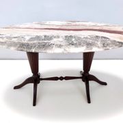 Vintage Beech Coffee Table Ascribable to Paolo Buffa with an Oval Red Onyx Top
