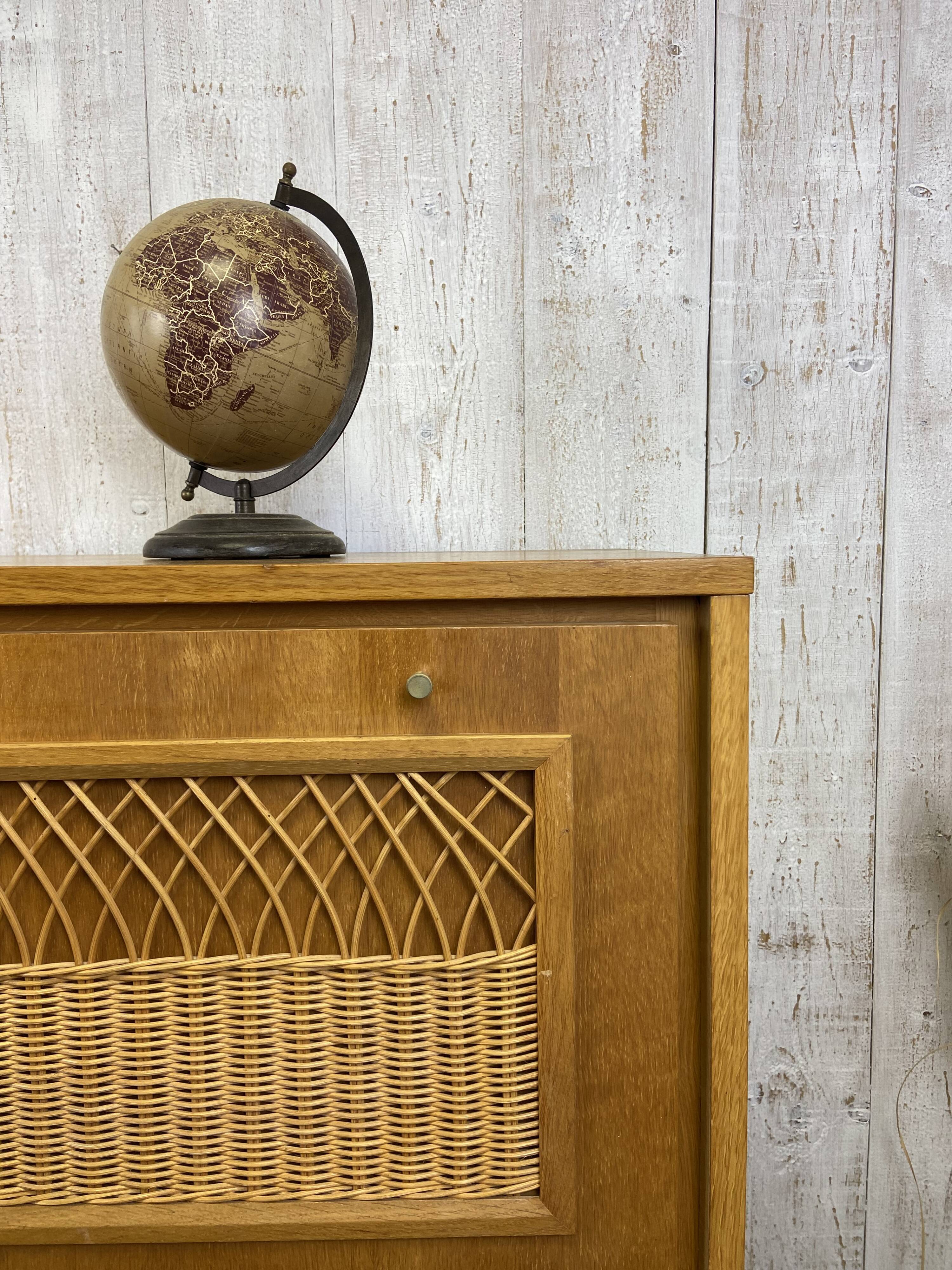 Vintage wood/wicker cabinet