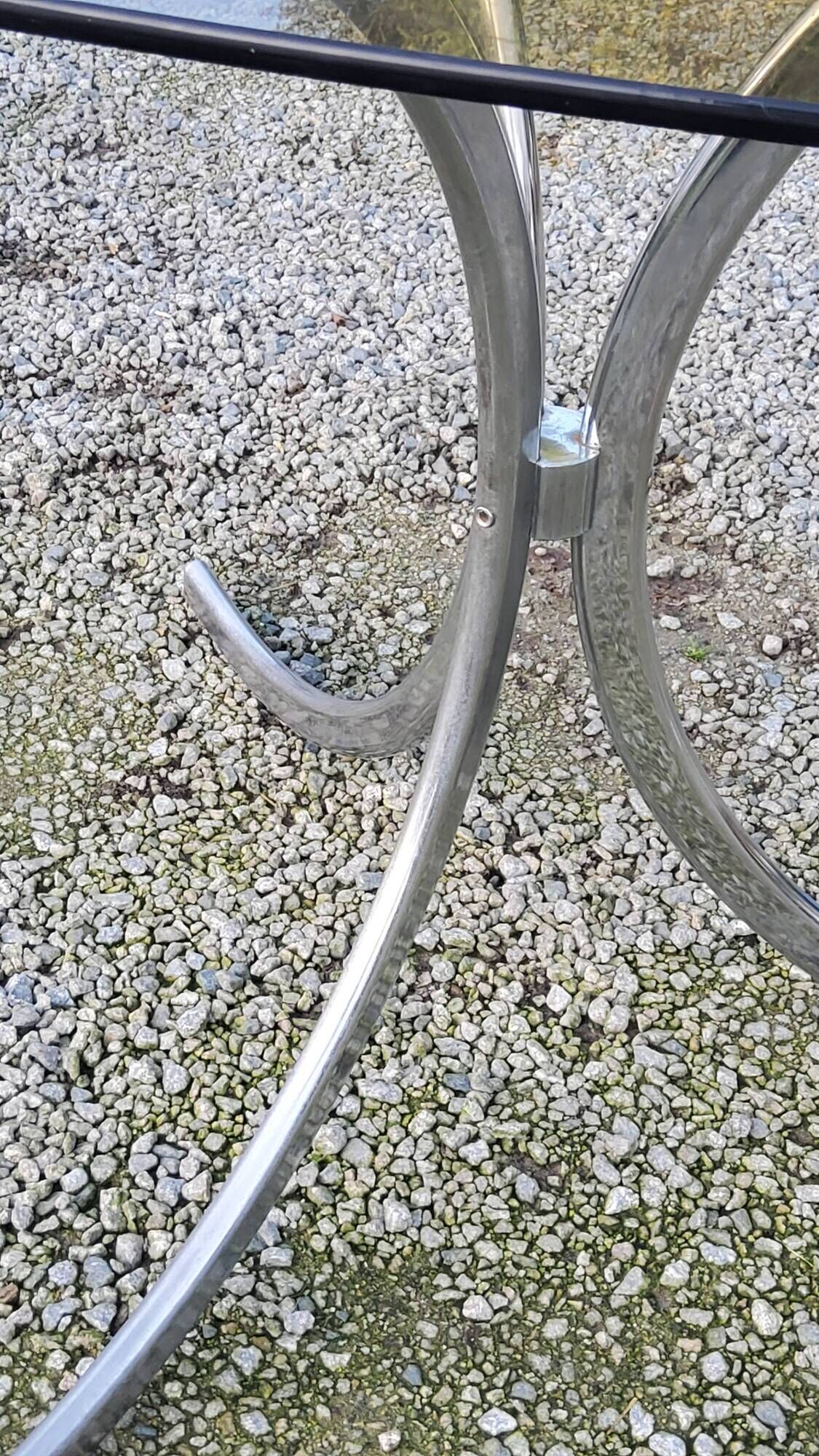 Designer table from the 70s, smoked glass top, chrome base