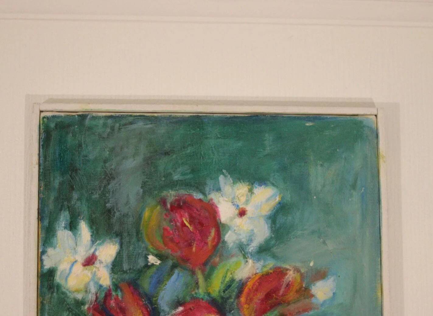Oil on Swedish canvas "Vase and Flowers" by M. Hernek