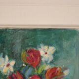Oil on Swedish canvas "Vase and Flowers" by M. Hernek