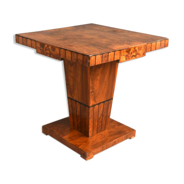 Guéridon carré Art déco 1930 marqueté de noyer