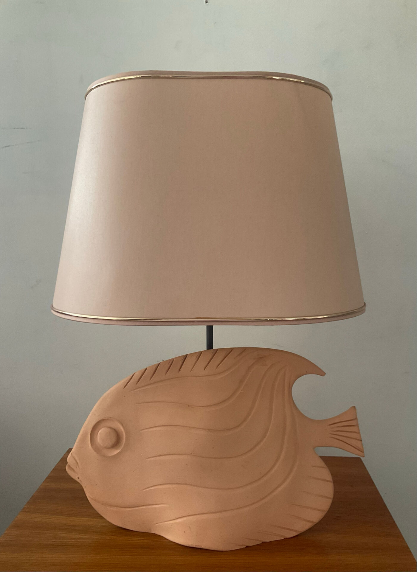 Vintage fish lamp in terracotta signed from the 1970s.