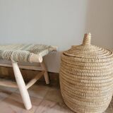 Eucalyptus wood bench and braided doum.