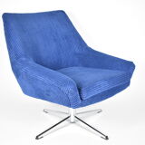 Vintage cord armchair shell, Deutsche democratic republic, ddr, 1960s, blue, chrome