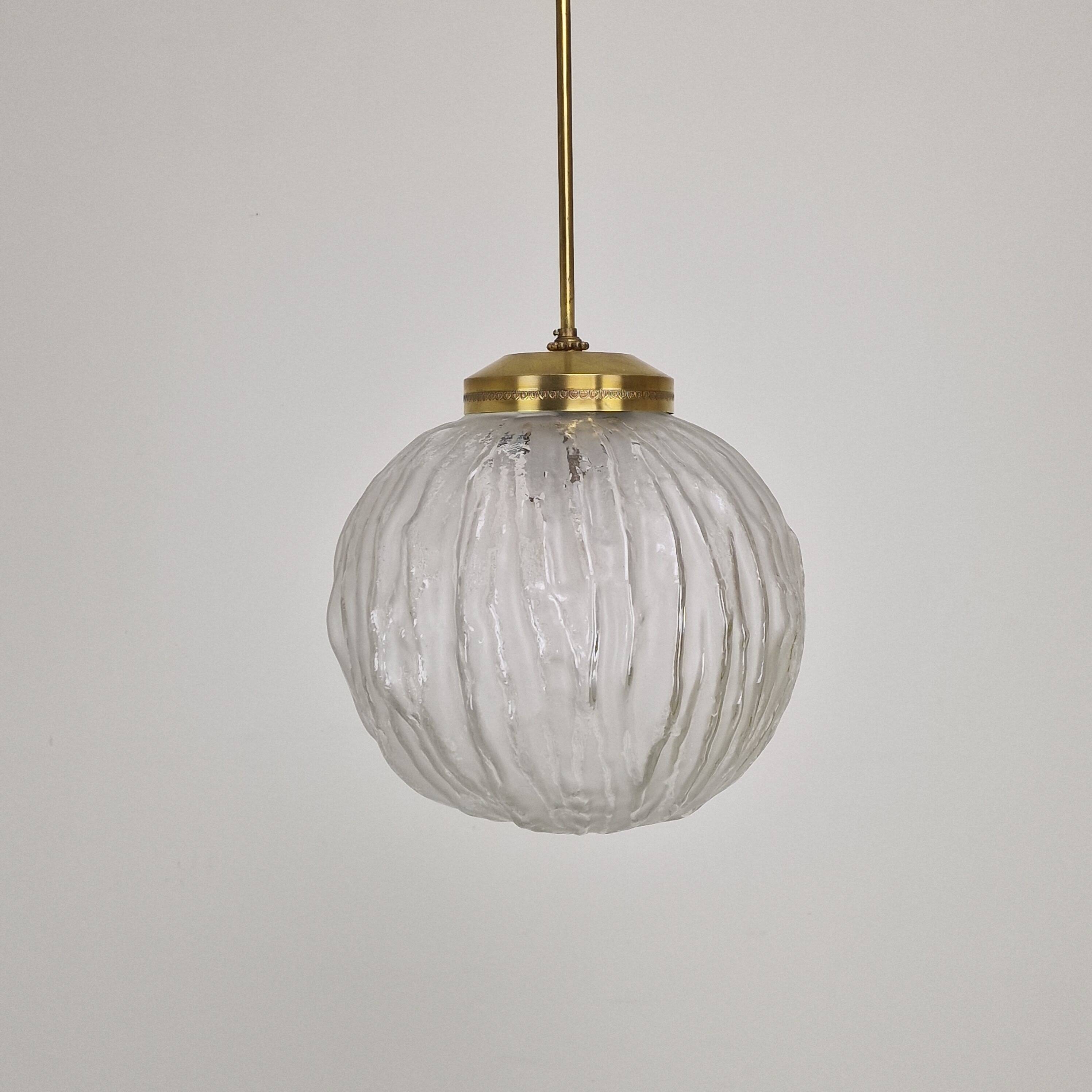 Angelo Brotto for Esperia Pendant Light in Murano Glass and Brass