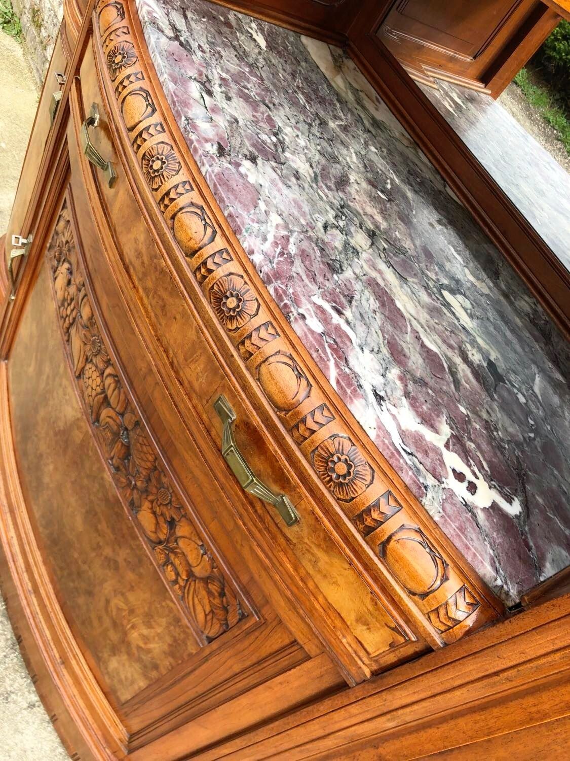 Art deco sideboard marble top, old dresser furniture