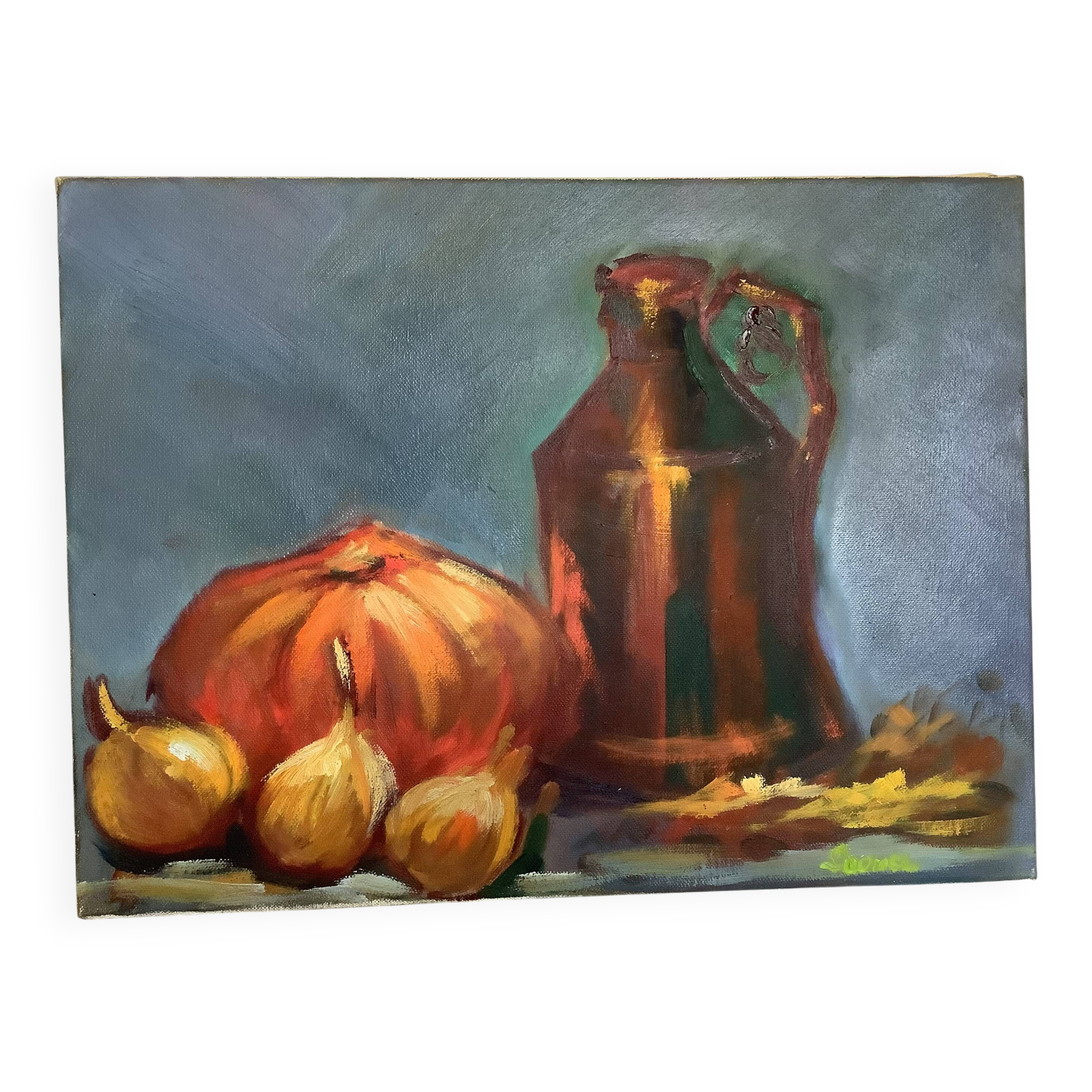 Still life painting oil on canvas signed