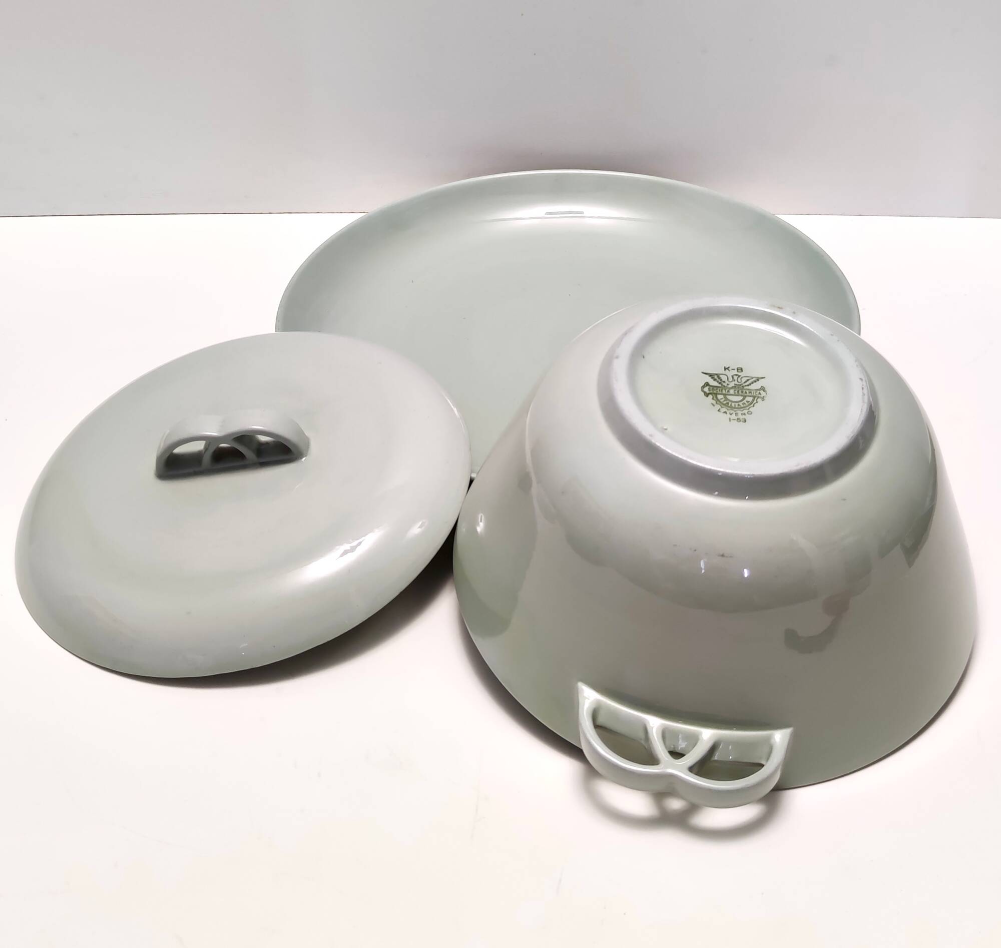 Vintage Sage Green Earthenware Serving Centerpiece by G. Andlovitz for Laveno