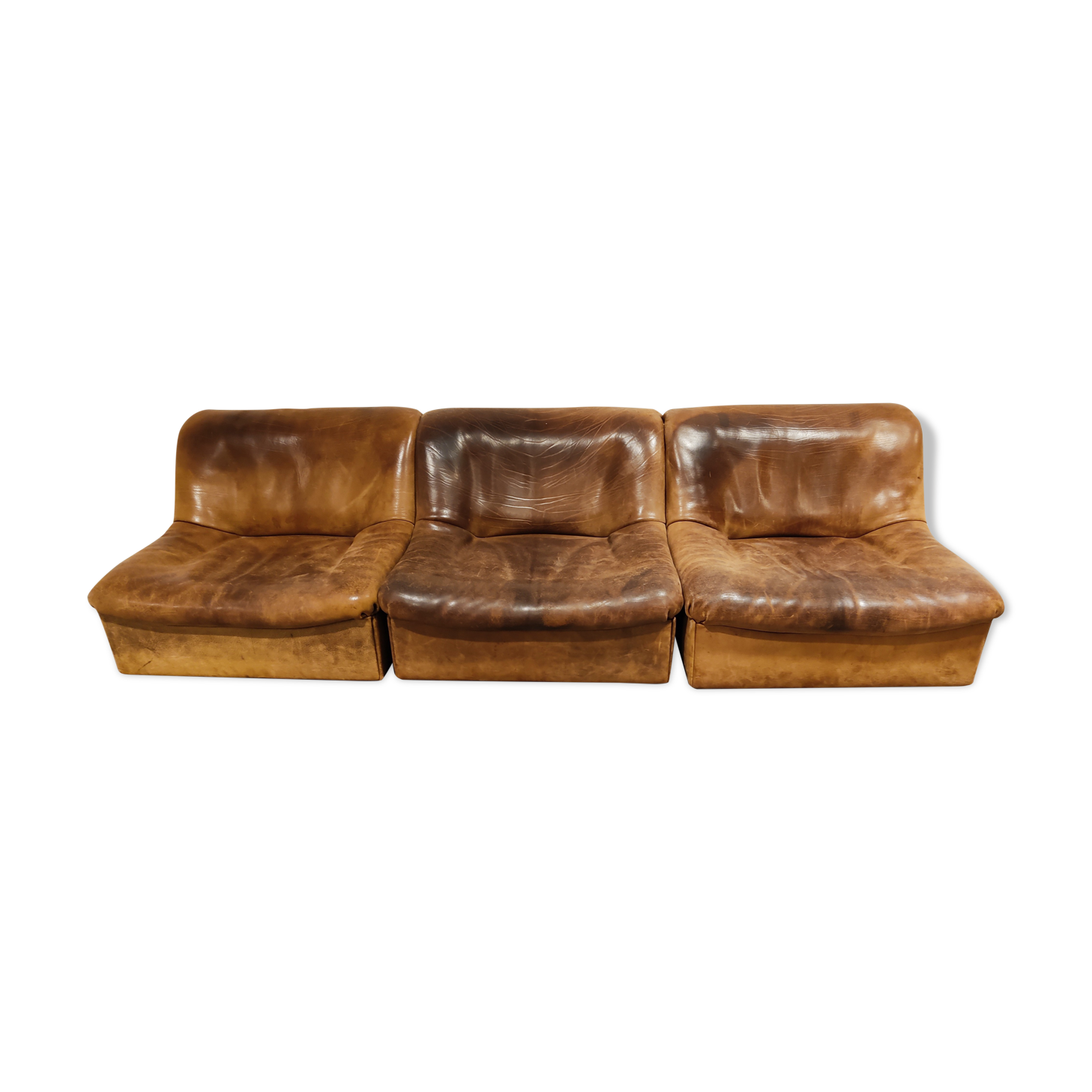 Vintage leather DS46 modular three piece sofa by De Sede, 1970s
