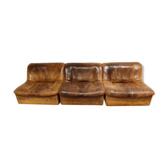 Vintage leather DS46 modular three piece sofa by De Sede, 1970s