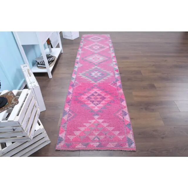 1970s Turkish Handmade Wool Runner Rug 80x321