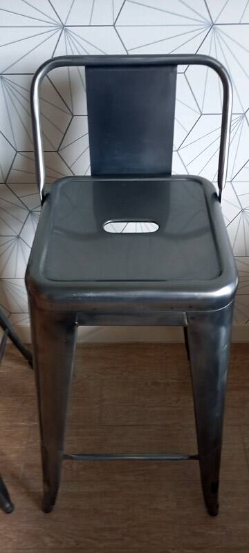Pair of tolix hpd 75 stools – in varnished raw steel.