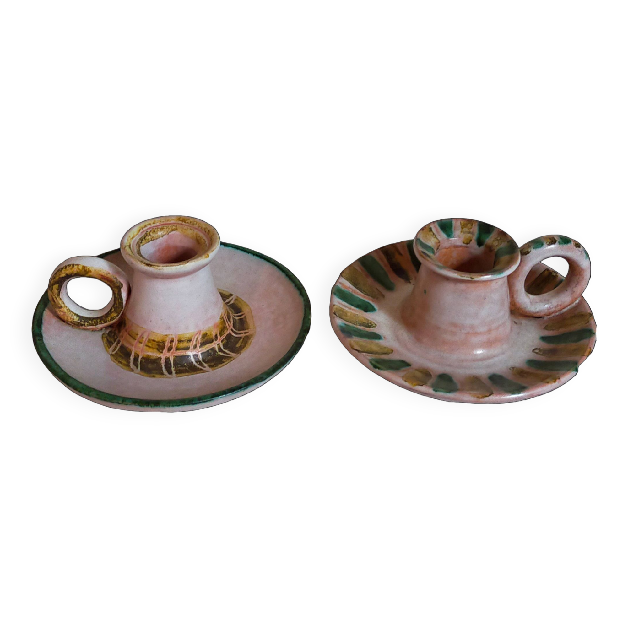Duo of 50s ceramic hand candle holders