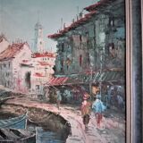 Seascape, seen from the port - Large oil on canvas (with a knife), signed R. Danford, framed