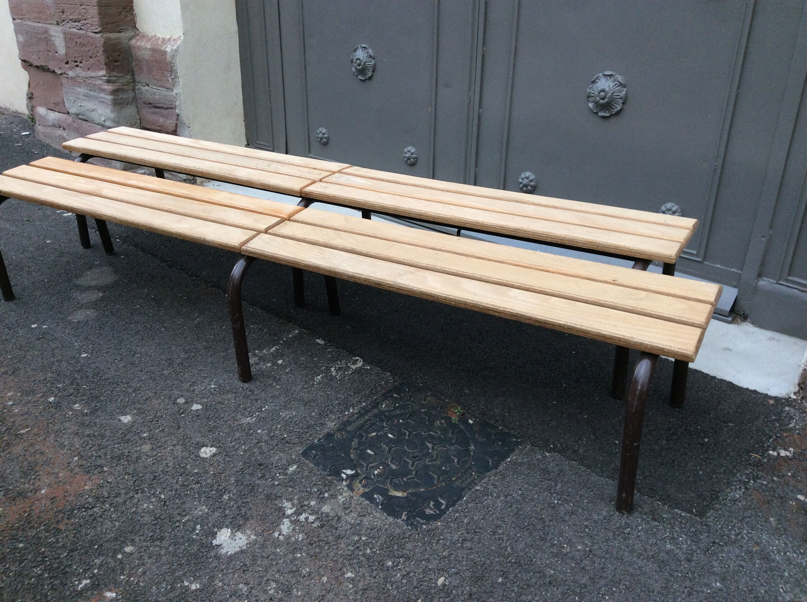 Former vintage mullca school bench. tubular pedestal