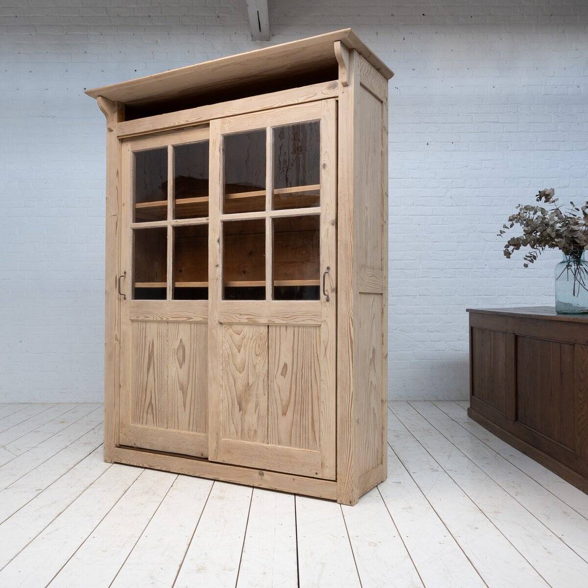 Wooden Display Cabinet with Sliding Doors, 1930