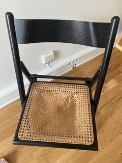 Set of 4 folding chairs in canning and black wood 60s