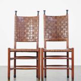 Set of 6 Schuitema dining chairs from the Shaker collection with woven leather seat and backrest