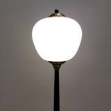 Opaline Glass, Beech and Brass Floor Lamp with Marble Base, Italy