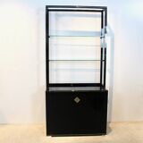 Pierre Vandel Paris Black Lacquered French Cabinet with Shelving Display
