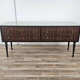 Mid Century Italian Dresser with Blue Glass Work and Four Drawers, 1960