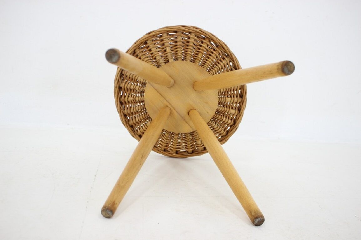 1970 Jan Kalous Beech an Rattan Side Table by ULUV,Czechoslovakia