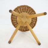 1970 Jan Kalous Beech an Rattan Side Table by ULUV,Czechoslovakia